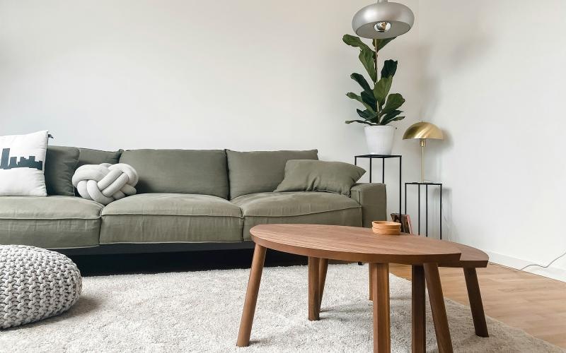 a living room with a couch and a coffee table
